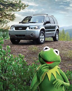 Roadkill? Kermit wondering what the heck he's doing in front of an SUV.