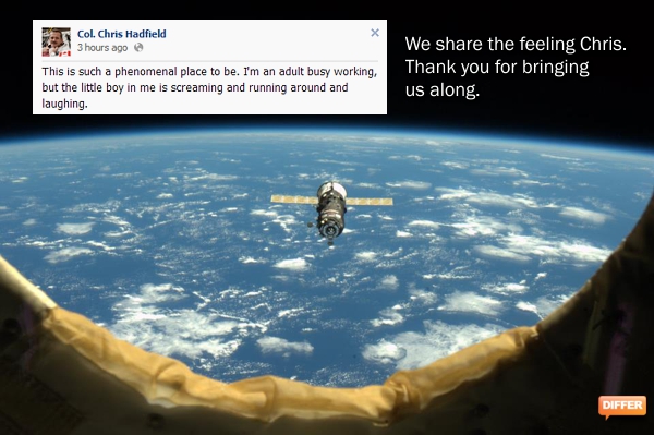 The quote and the photo are from Canadian Astronaut Col. Chris Hadfield's magnificent Facebook stream. 
